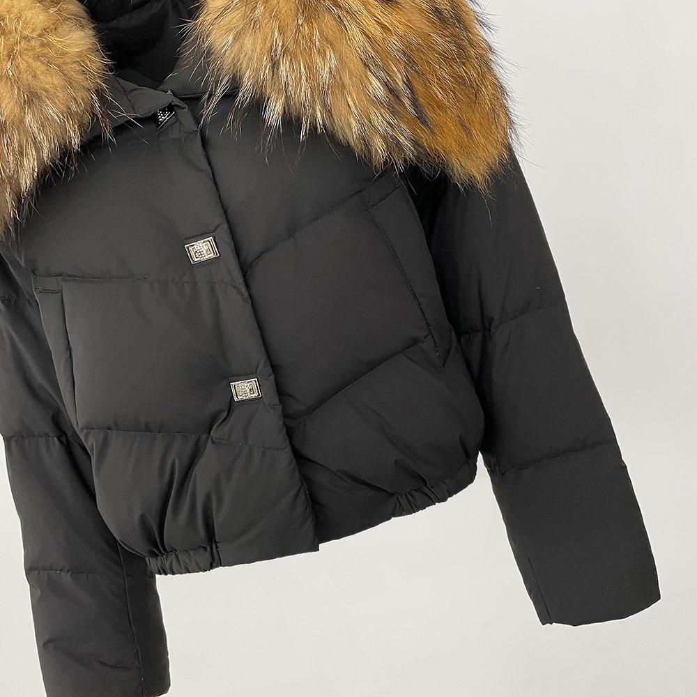 OFTBUY Geacă de Iarnă Femei Guler Mare din Blană Naturală de Raton Real, Gros, Cald, Puf de Rață, Scurt, Îmbrăcăminte Exterioară, Streetwear, Larg, Casual