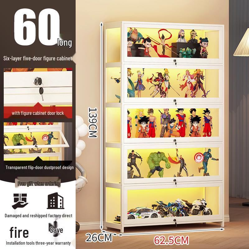 Acrylic Lockable Display Case with LED Lights for Figurines and Models, Dustproof Transparent Stand