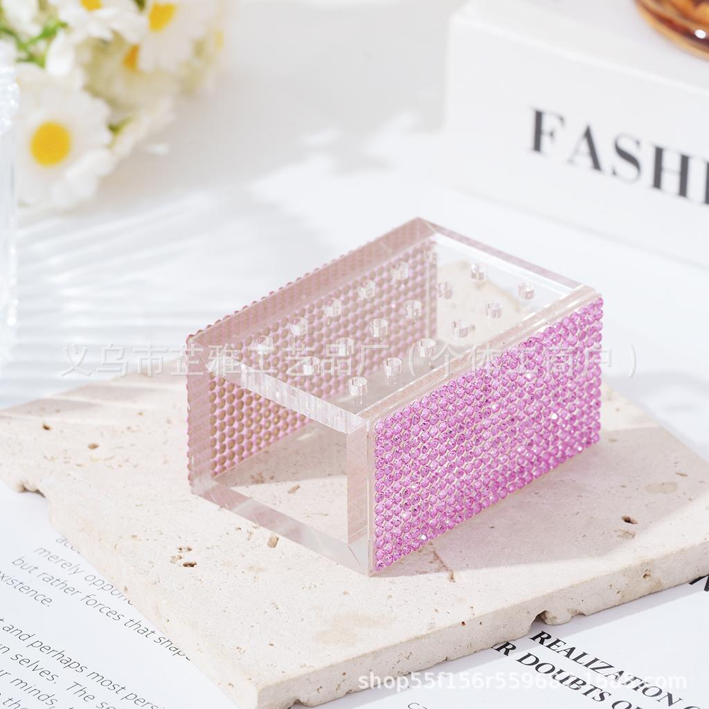 18-Hole diamond-encrusted acrylic grinding head box acrylic jewelry storage box ins simple acrylic