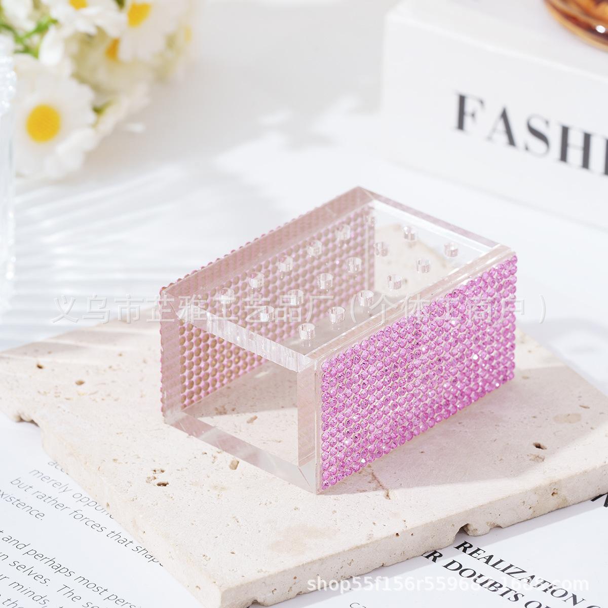 18-Hole diamond-encrusted acrylic grinding head box acrylic jewelry storage box ins simple acrylic розовый