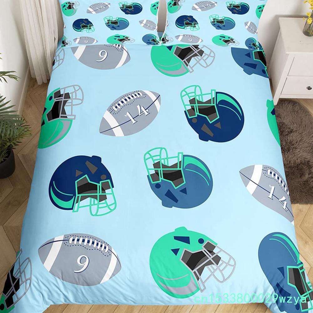 Boys Rugby Sports Duvet Cover Queen Football Bedding Set Ball Sport Comforter Cover Black Tie Dye Quilt Cover With 2 Pillowcases