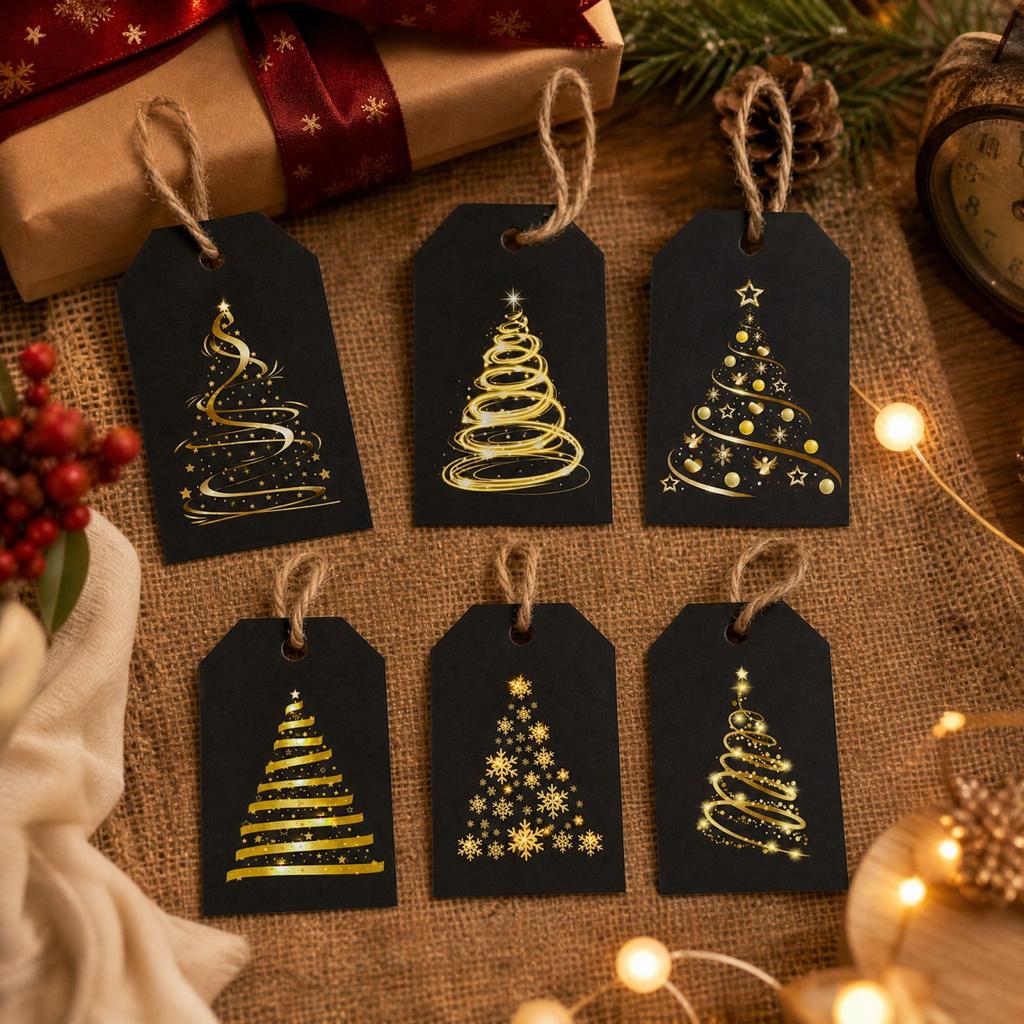 New Year Party Hanging Tags with Rope, Decorative Labels and Cards for Gift Wrapping