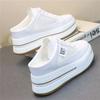 Fashion 8CM Women Summer Shoes Slippers White Genuine Leather Air Mesh Breathable Platform Wedge Heel Mules Shoes Chunky Footwear