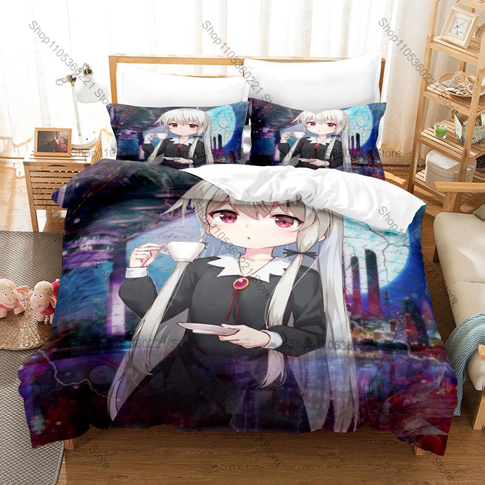 Cute Daily Vampire Manga Tonari No Kyuuketsuki-san Art Print Bedding Set 3in1 1 Duvet Cover 2 Pillowcases Soft Household Bed