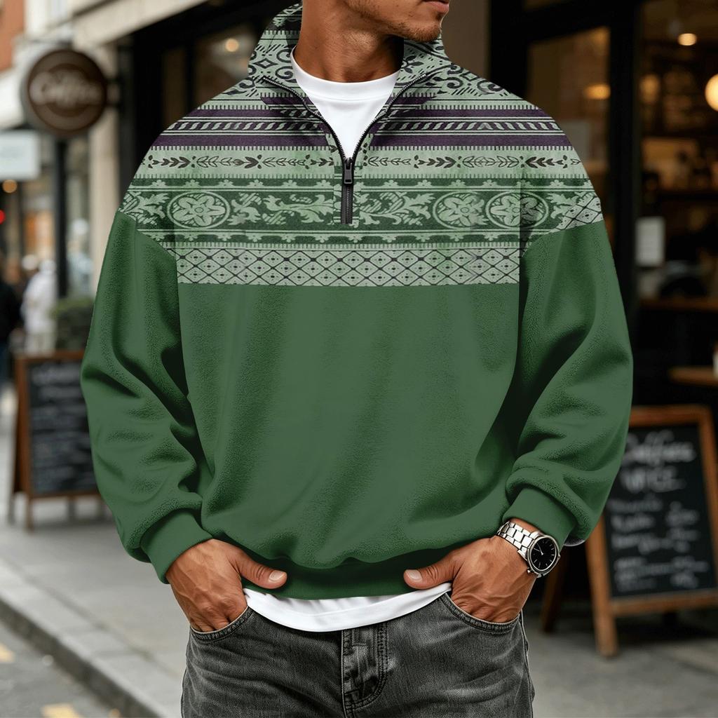 Men's Casual 1/4 Zip Flannel Long Sleeve Sweatshirt