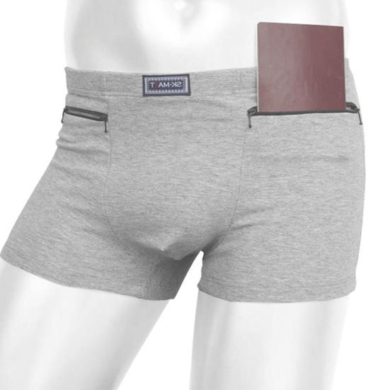 Anti-theft Zipper Pockets Mid-rise Seamless Elastic Men Panties Solid Color U-Bump Male Shorts Briefs Daily Wear