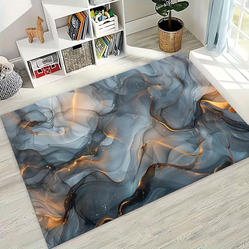 2026 Luxurious Marble Black Green Gold Colorful Stone Texture Rug for Bedroom Living Room Sofa Home Doormat Decor,Non-slip Mat