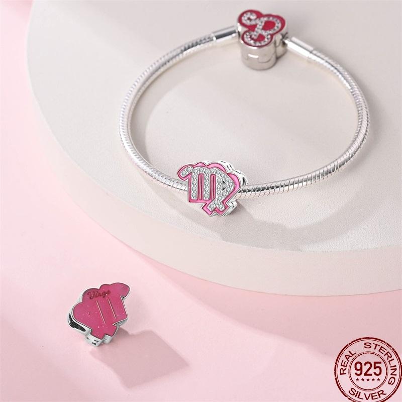 Neue Kupfer 12 Tierkreis Glücksperlen Glänzende Prinzessinnenrosa Perlen Geeignete Passform Pan Original Armband DIY Geschenk