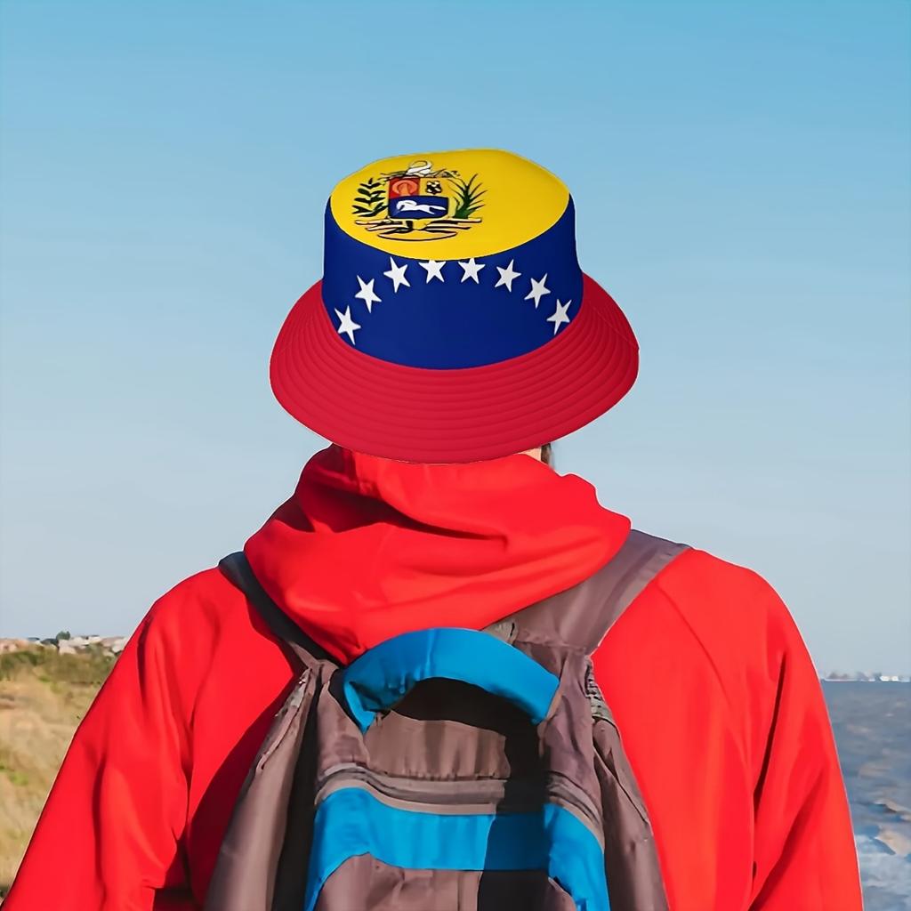 1Pc Of A Bucket Hat Featuring The Venezuelan Flag Design, Ideal For All Ages And Genders, Made From High-Quality Materials