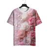 Fashion Women's Crew Neck T-Shirt 3D Flower Color Printing Short Sleeve