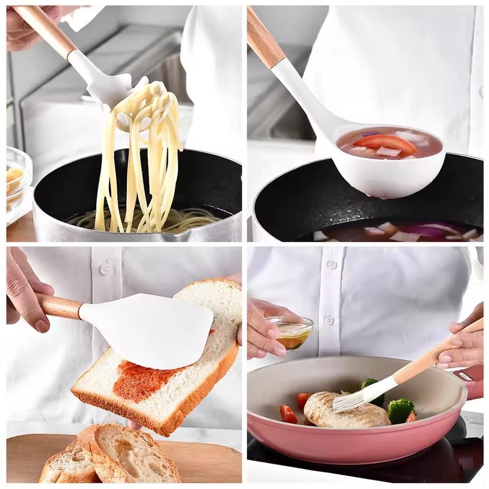 12PCS Food Grade Silicone Kitchen Cookware Utensils Turner Spatula Measuring Spoon Practical Cooking Tool Kitchenware Set