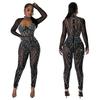 Combinaison en maille à manches longues pour femme avec design strassé