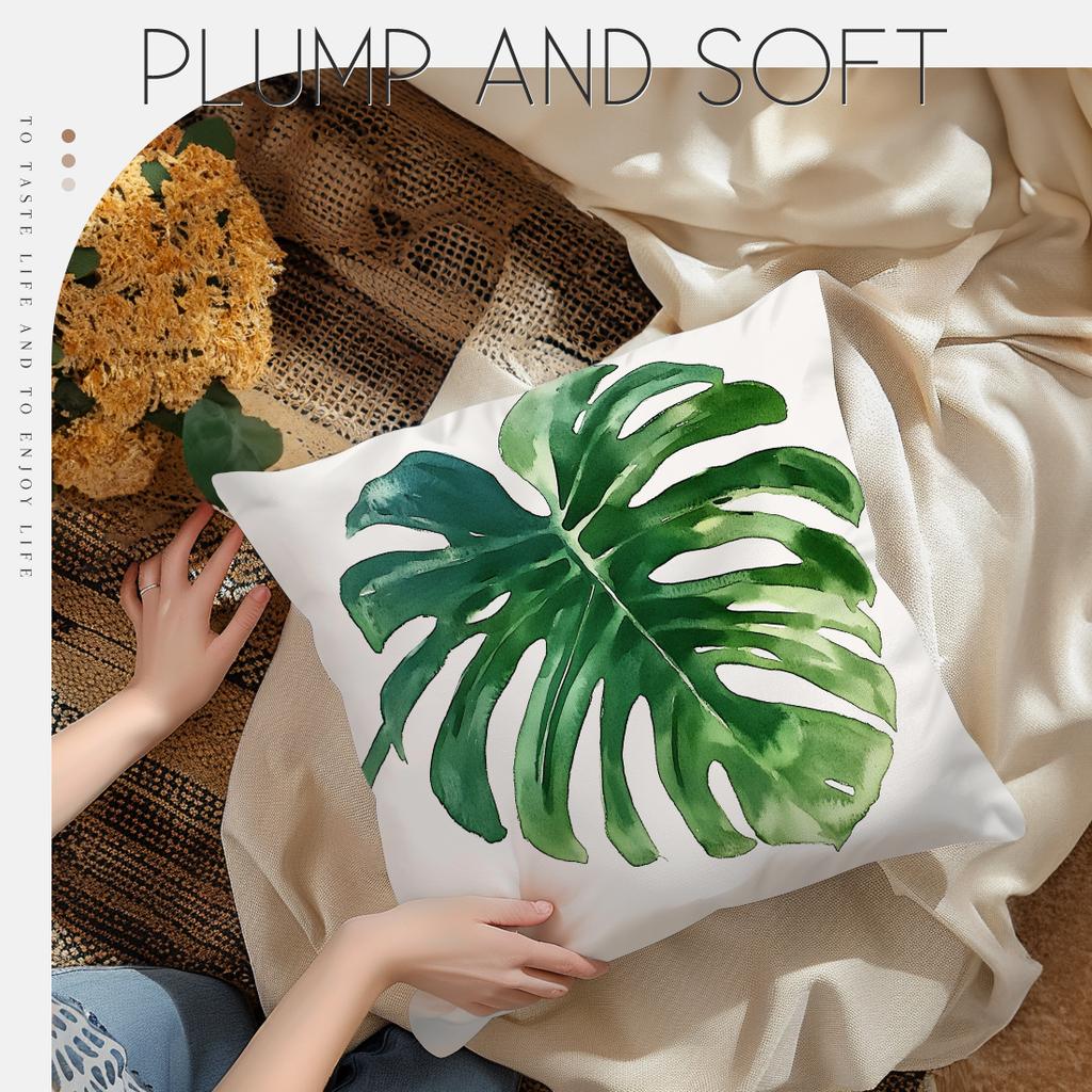 45X45Cm Tropical Green Plants Pillowcase 100% Polyester Living Room Bedroom Sofa Office Cushion Case Pillowcase Home Decoration