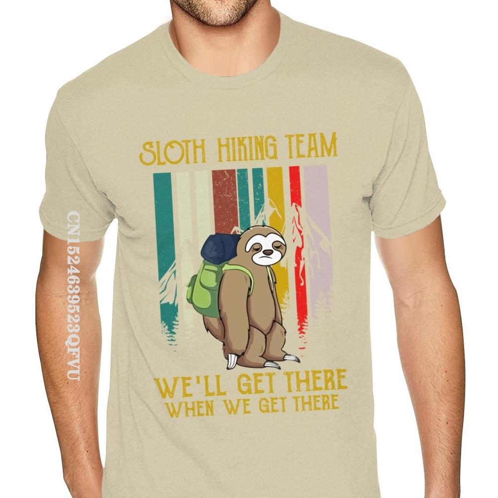 Equipo de Senderismo Perezoso Llegaremos Cuando Lleguemos Camiseta Retro Vintage para Hombre Joven Estilo Inglés Camisetas para Hombre