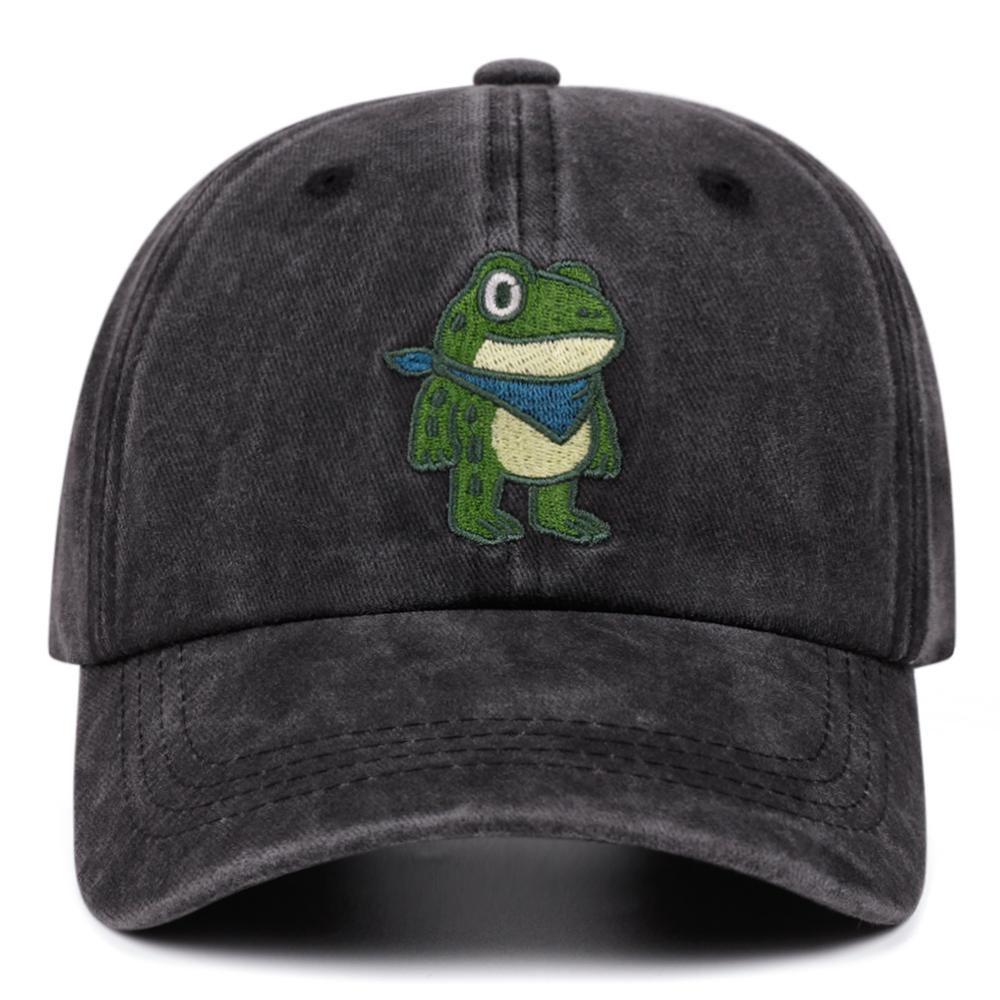 cartoon cute frog retro washed embroidered baseball cap women men outdoor fashion versatile casual hat
