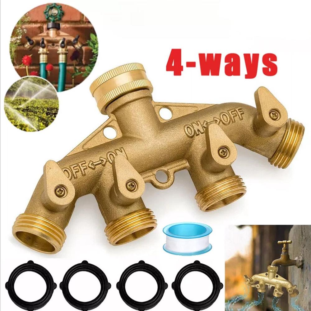 4Way Heavy Duty Brass Garden Hose Splitter Coupling Adapter Efficient Water Control Irrigation Watering Tap Tool Accessories