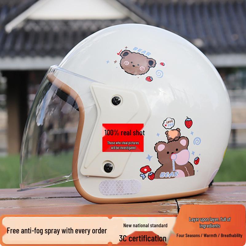 3C Electric Motorcycle Helmet - High Definition, Thickened, Warm Half Helmet for Unisex Use in All Seasons One Size - High Definition Transparent Visor