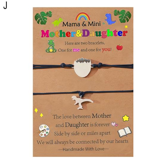 Mother Day Bracelet Dinosaur Element Handmade Heart Pendants Adjustable Size Women Wristband Meaningful
