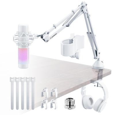 CACENCAN M06 Microphone Arm Microphone Boom Weight Includes Mic Clip Compatible with HyperX QuadCast and Other White Stand, Arm, Capacity 1.8kg, &
