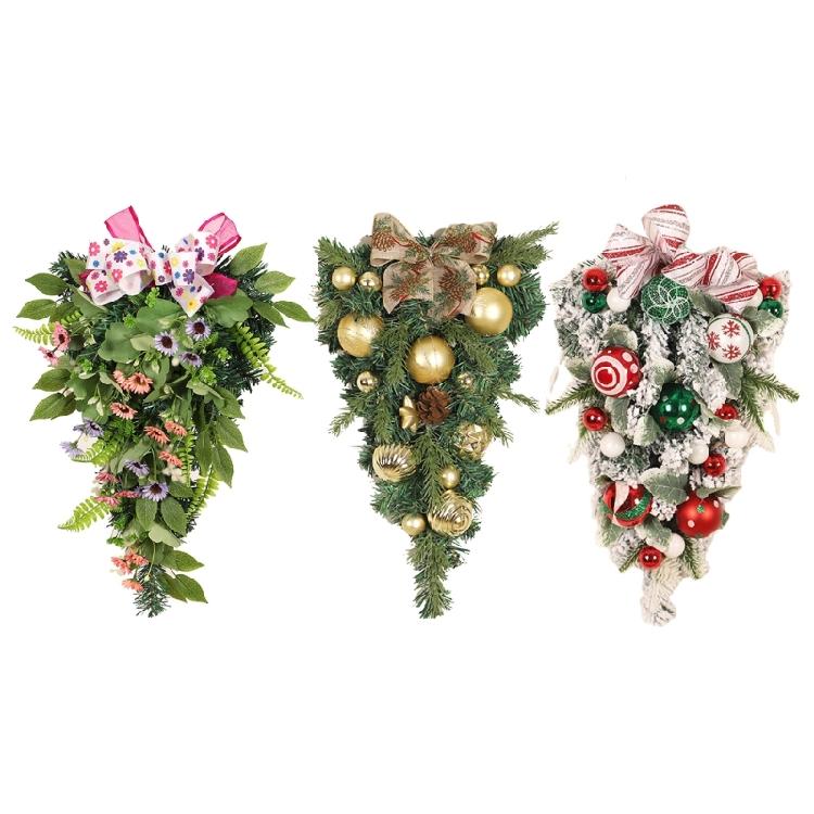 Artificial Christmas Upside Down Tree Door Wall Decorations Decorative Ornament