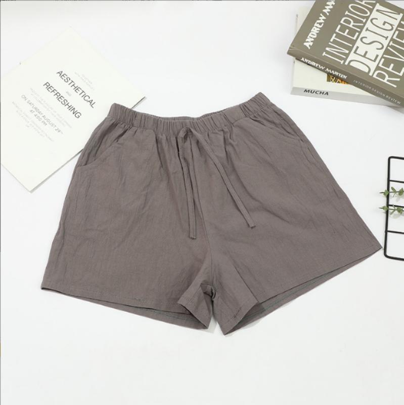 Women's Summer Solid Color High Waist Linen Loose Casual Thin Wide Leg Cotton Linen Shorts Loose Casual
