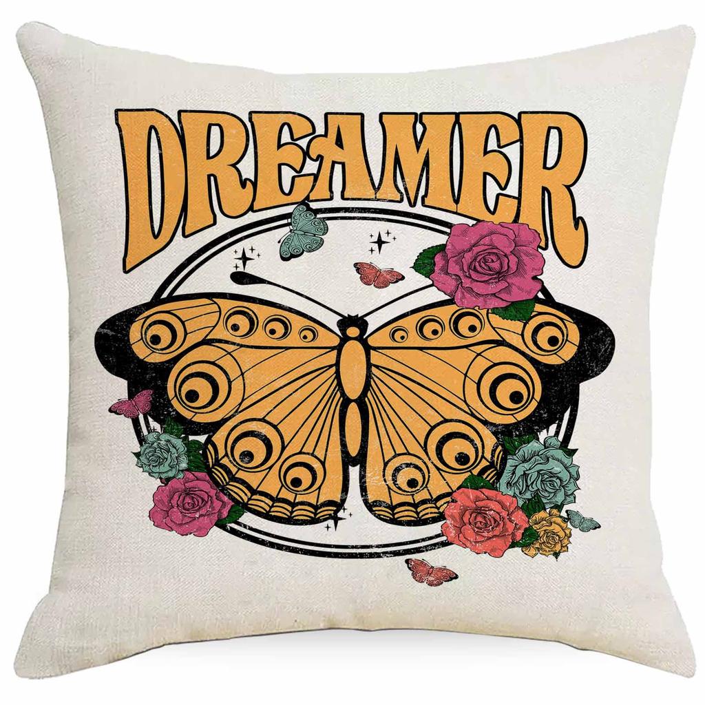 Western Summer Butterfly Bee Flower Pillowcase Home Sofa Cushion Pillowcase Decoration