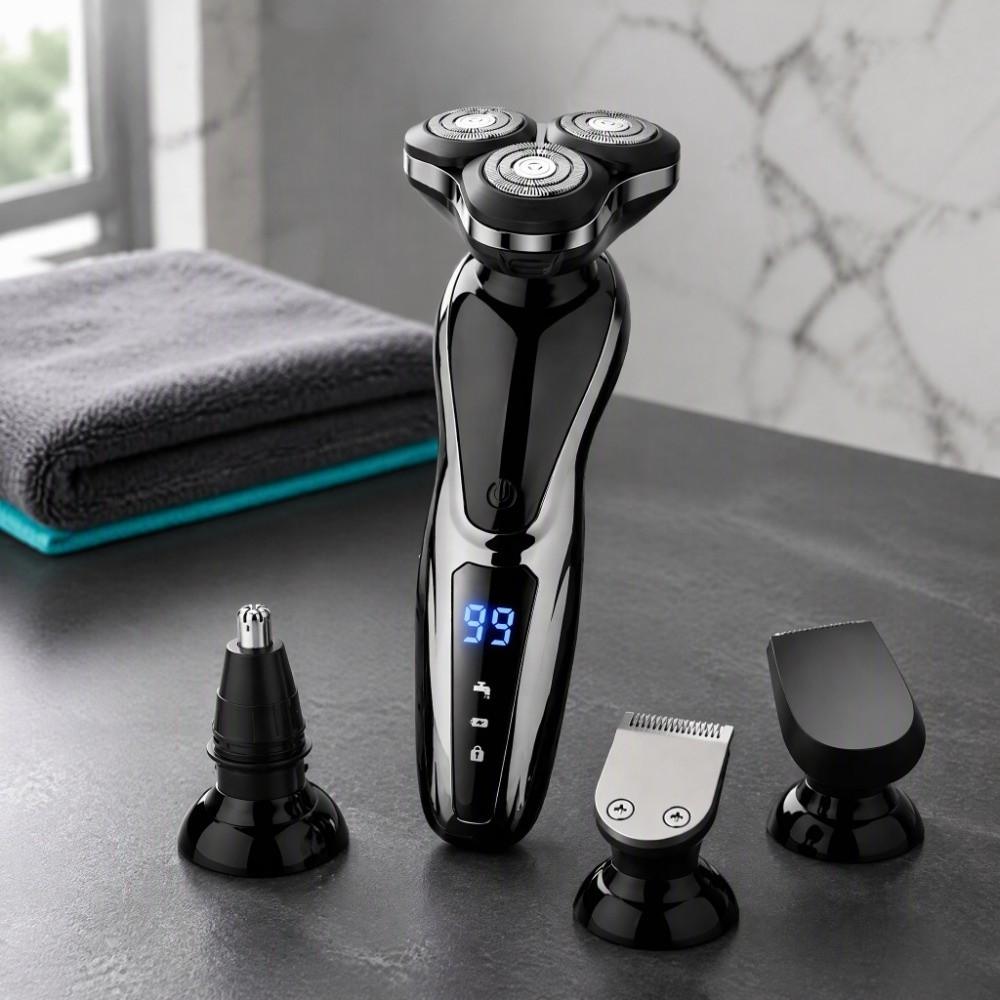 LCD Display Electric Shaver Triple Shaving Heads 4 In 1 Shaver Nose Hair Trimmer Beard Shaving