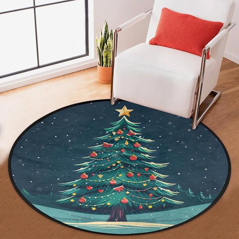 1pc Christmas Round Rugs: Snowman, Tree, Wreath & More - Festive Home Decor ,Christmas Round Carpet Decoration..