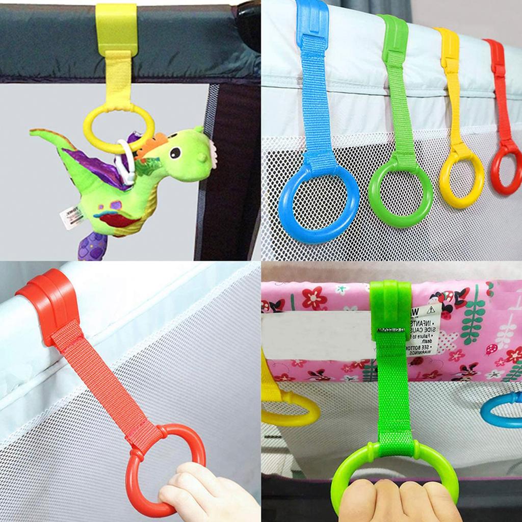 4/8Pcs Baby Hand Pull Rings Cribs Playpens Walking Training Rings Baby Stand Up Assistant Rings Security Bed Hanging Pendants