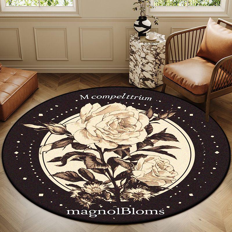 

Modern Floral Design Antiskid Large Living Room Carpet Soft Foldable Bedroom Round Rug Easy Clean Dressing Table Mat Washable 2.6ft(80x80cm)