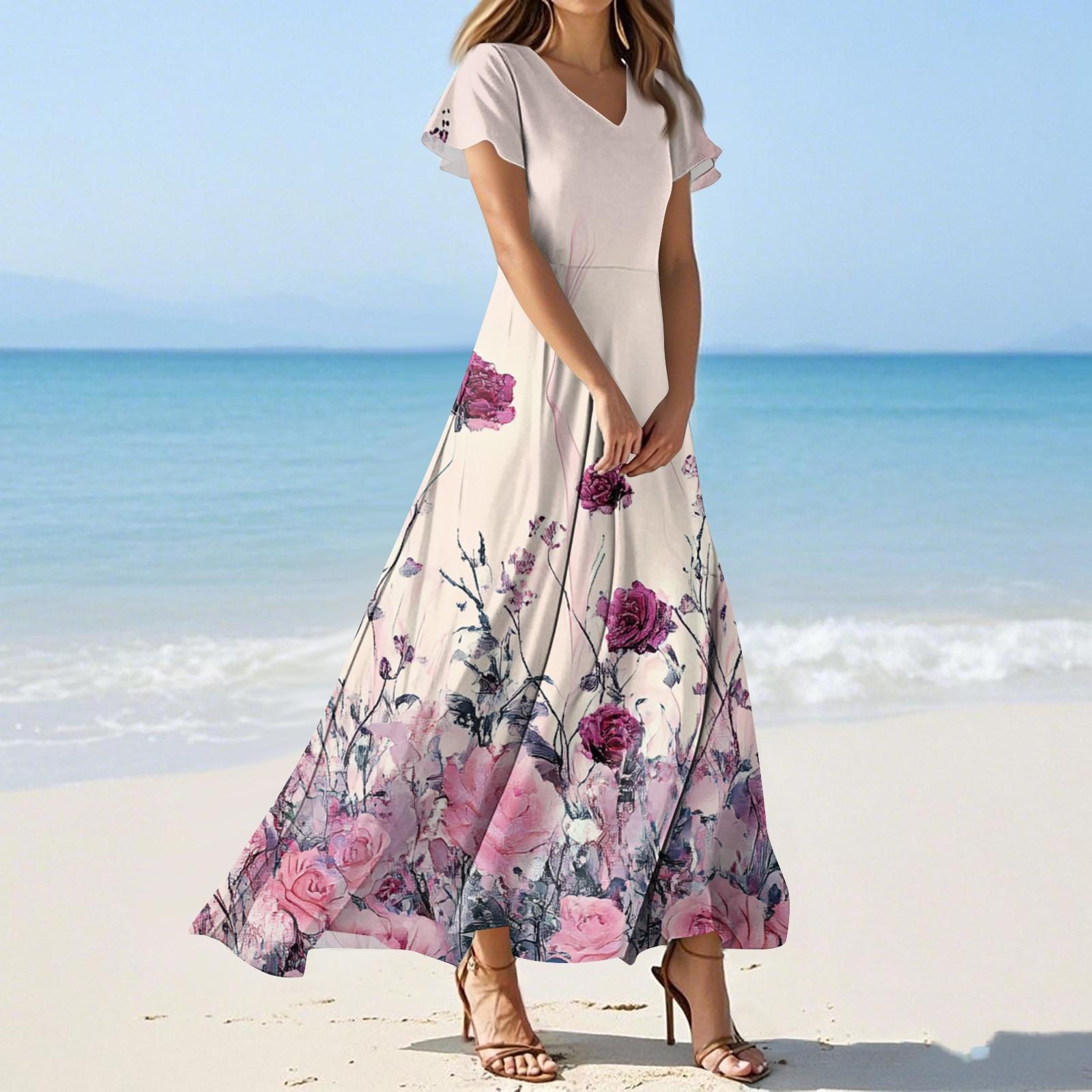 

Женские летние повседневные модные однотонные платья с V-образным вырезом и коротким рукавом XS