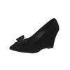 2025 spring and autumn new Korean version bow thick-soled wedge heel pointed head shallow mouth women's single shoes