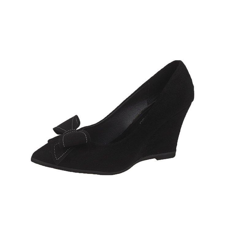 2025 Spring and Autumn New Korean Version Bow Thick-soled Wedge Heel Pointed Head Shallow Mouth Women's Single Shoes