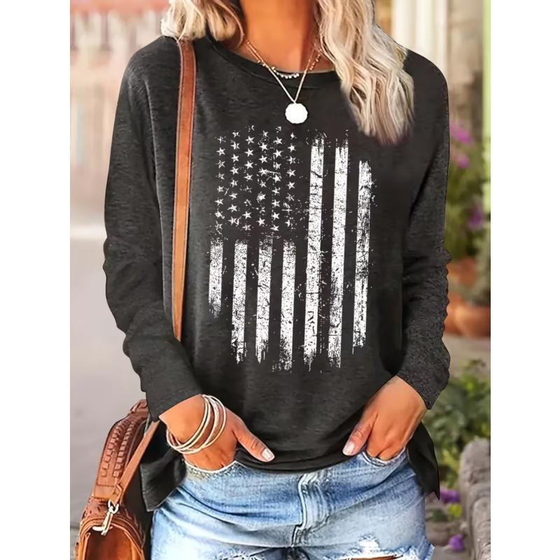 T-shirt da donna a maniche lunghe con stampa creativa, traspirante, morbida e confortevole, adatta per l'abbigliamento casual tutto l'anno