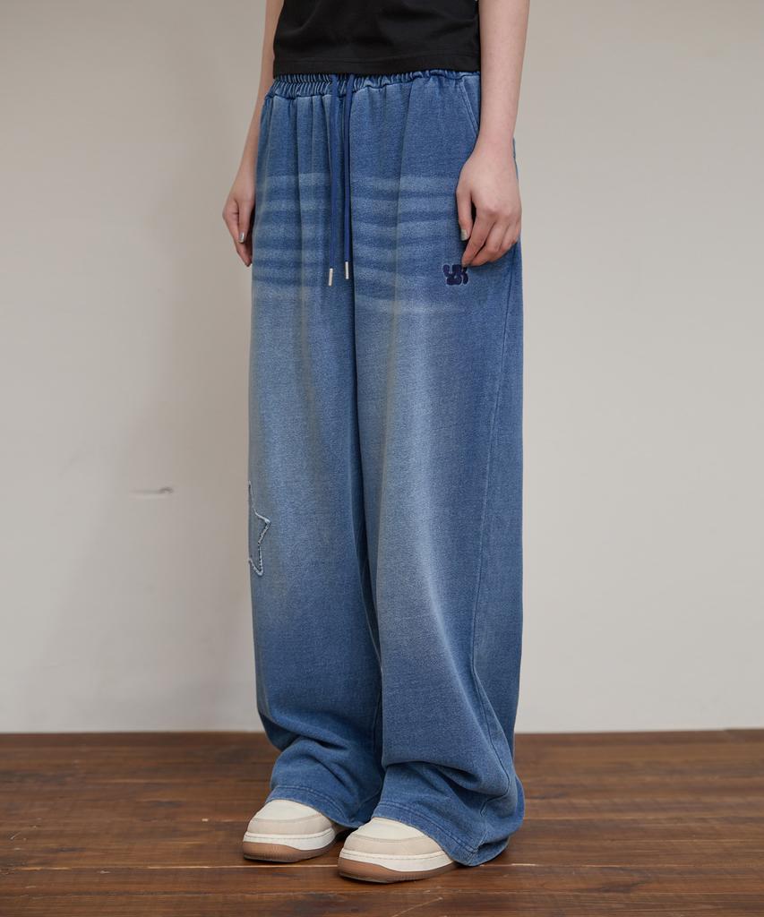 Yk Yk Applique Denim Sweatpants Medium Blue