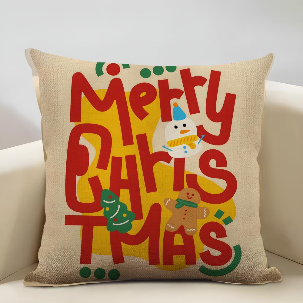 Cute Cartoon Christmas Cushion Cover Household Decoration Linen Sofa Cushion Cover: Skin-Friendly & Breathable With Invisible Zi