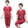 Summer Ice Silk Casual Suit for Elderly Women: Short Sleeve Fashion Outfit for Mothers and Grandmothers