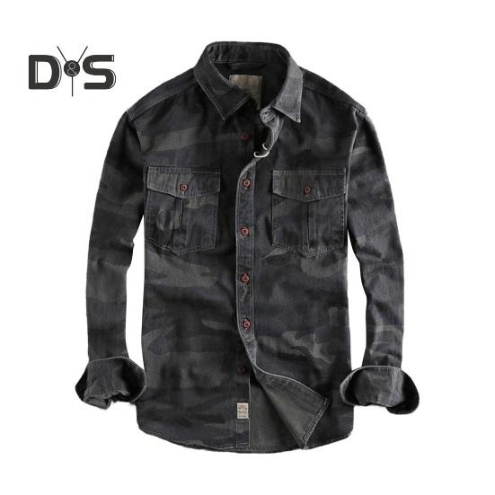 

Весна-осінь Чоловіча сорочка з камуфляжним принтом у стилі карго Нагрудні кишені Зносостійка Довгі рукави Відкладний комір На ґудзиках Верх для роботи на відкритому повітрі L чорний