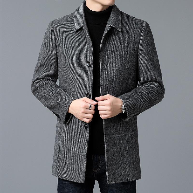 Genuine Brand Men's Mid-Length Woolen Jacket - Autumn/Winter Fashionable Down Liner Coat