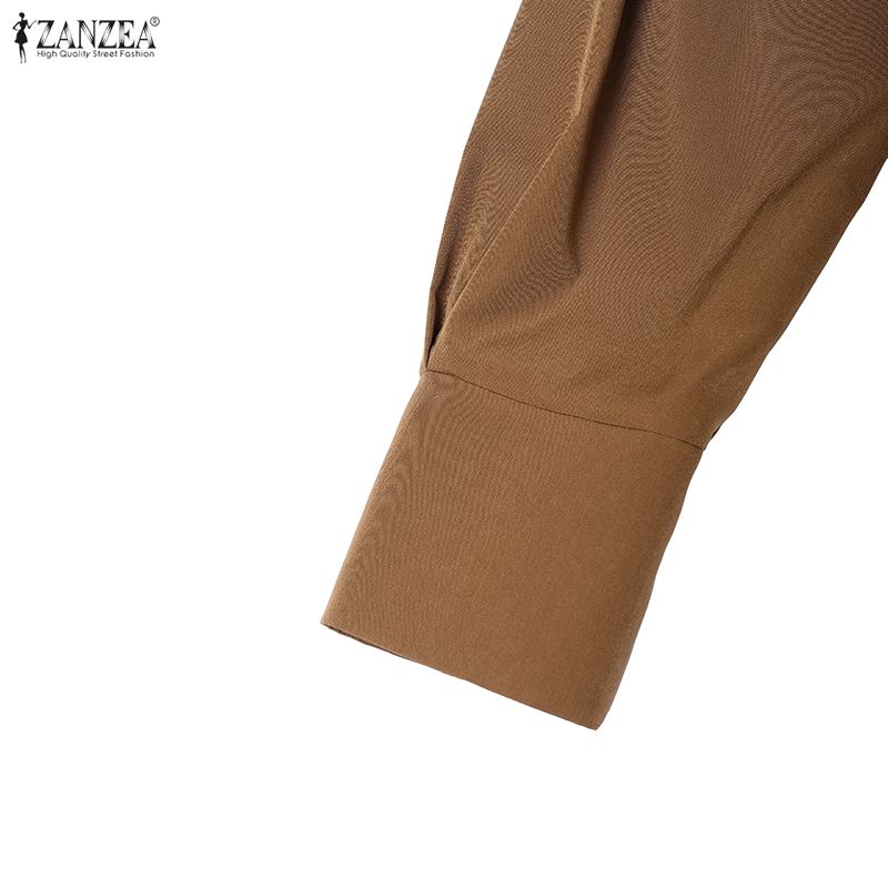 ZANZEA Women Casual Turn Down Collar Loose Long Sleeve Dress