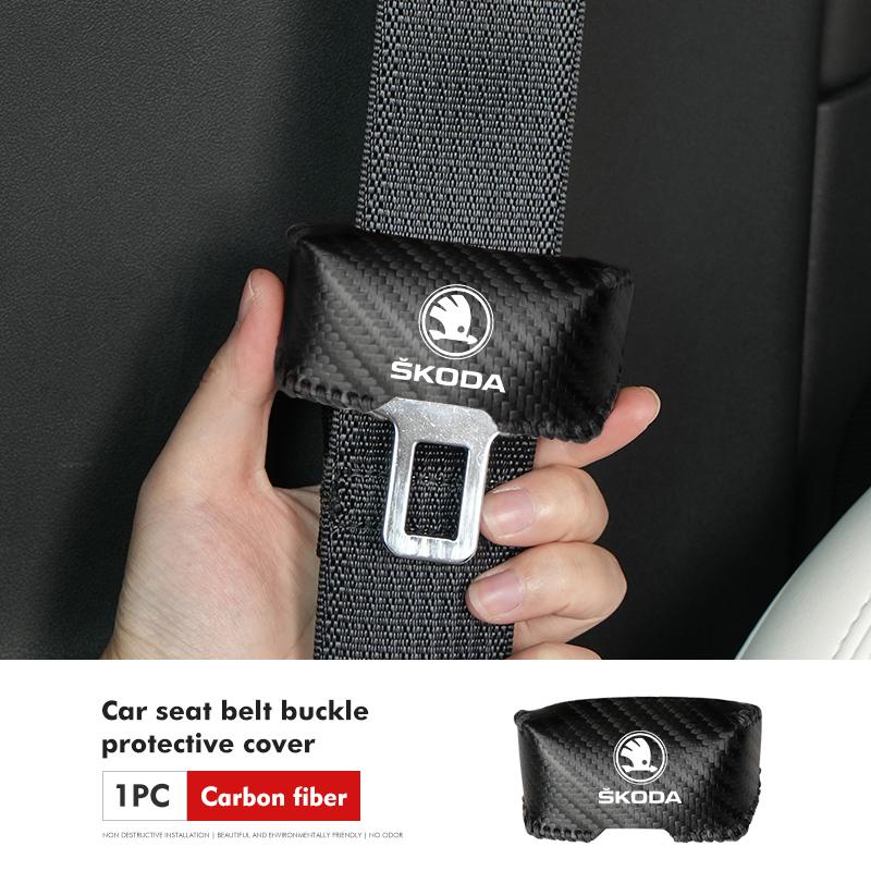 VIJT4 Car Seat Belt Buckle Plug Leather Car Seat Belt Clip Protective Covers For Skoda Octavia A5 A7 RS Fabia Superb Rapid Karoq
