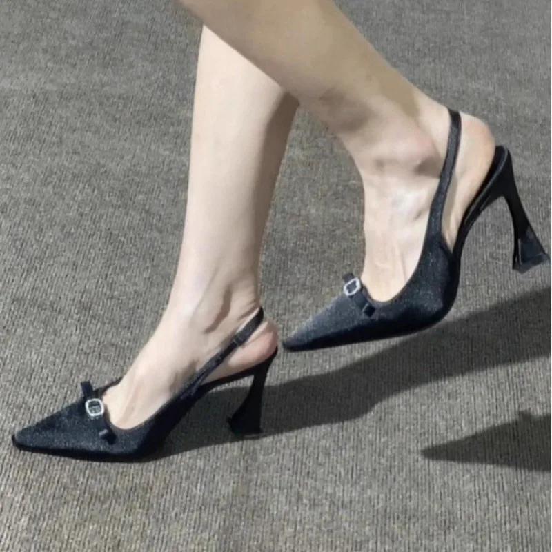 Mote 2025 Sommer Høy Hæl Dame Sandaler Mote Sommerfuglknute Kjole Singbacks Pumps Elegant Selskap Bryllup Damesko