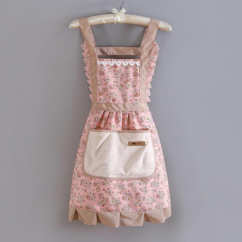 

Summer Thin Canvas Kitchen Apron - Stain-proof, Breathable, with Wipe-hand Feature, New Princess Dress Style. 65x68 CM