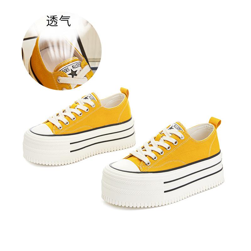 

Маленькие белые туфли из парусины 2025 года, весна-лето, новые женские туфли высокого класса, маленькие белые туфли, увеличивающие рост, повседневные туфли-кексы на толстой подошве 40 жёлтый