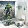 Hulk Power Bathroom Set 4PCS! Angry Green Face Full Print Waterproof Shower Curtain with Mat, Marvel Avengers Decor Gifts