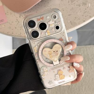 Roztomilý pouzdro na telefon s psíkem ve tvaru srdce a stojánkem pro iPhone 16, iPhone 17 a iPhone 17 Pro Max