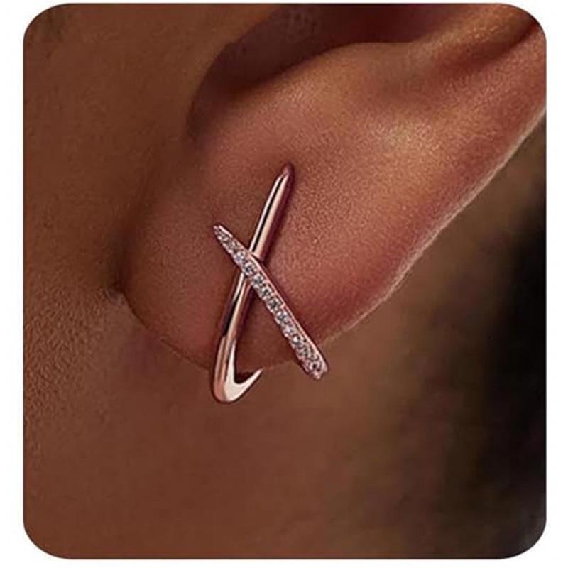 

14K Gold Plated Women s Cross Earrings with Shiny Diamond Studs - Elegant and Simple Design