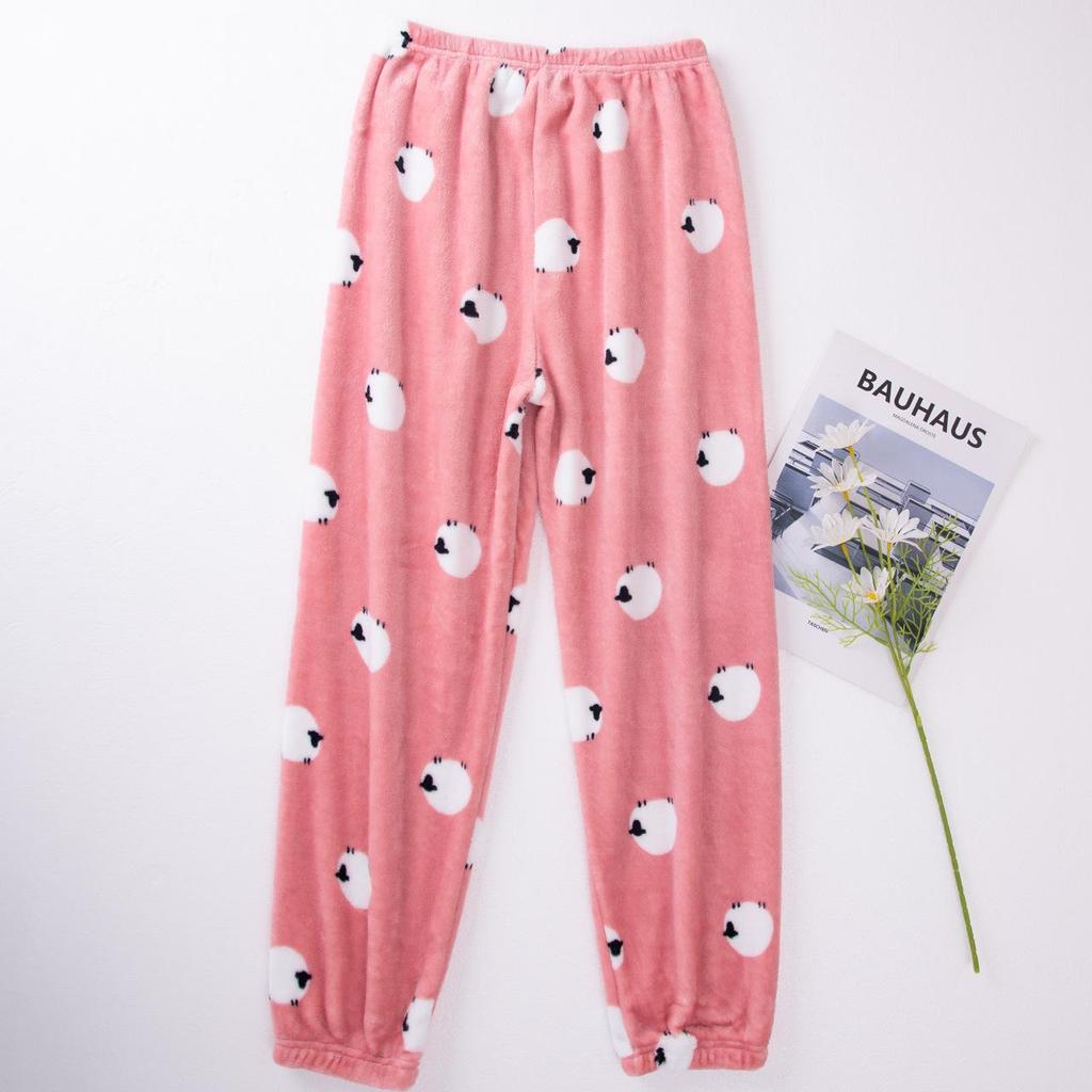 Pantaloni de pijama de flanel gros pentru femei, cu imprimeu desenat, - calduroase, marimi mari pentru toamna/iarna