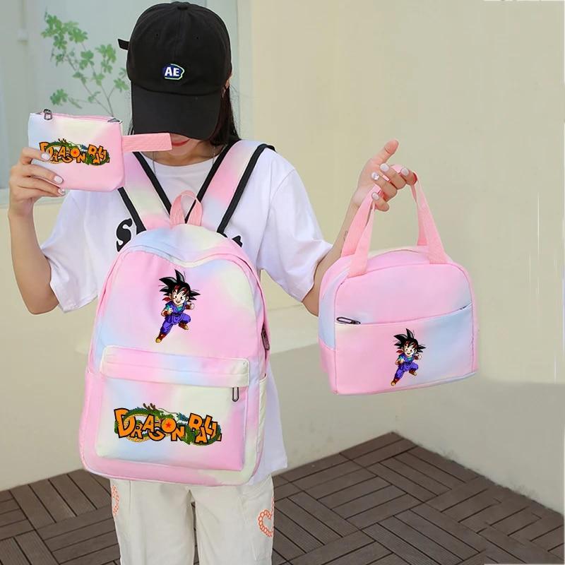 3Pcs/set Dragon Ball Colorful Backpack with Lunch Bag for Women Student Teenagers Rucksack Casual School Bags Sets