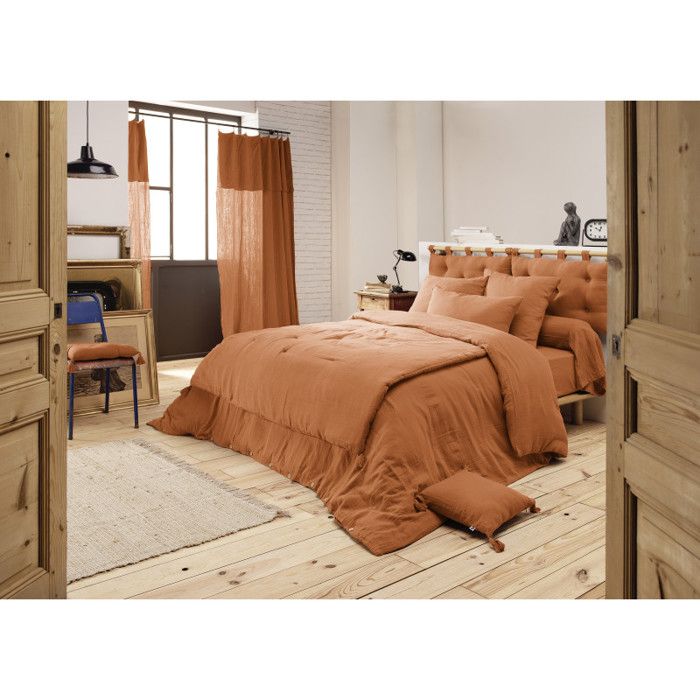 Duvet or Bed Runner "Gaïa" All Sizes "Cotton Gauze" the Butterfly Effect - Gaia Apricot - 180 X 240 Cm